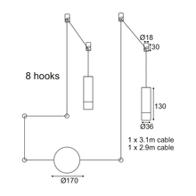 Φόρτωση εικόνας στο εργαλείο προβολής Συλλογής, NETTO ΚΡΕΜΑΣΤΟ/ΟΡΟΦΗΣ Φ/Σ 2ΧG9 ΜΑΥΡΟ ΑΛΟΥΜΙΝΙΟ 2x D3,6XH13CM ΚΑΛΩΔΙΟ 2,9-3,1M 8HOOKS TERES