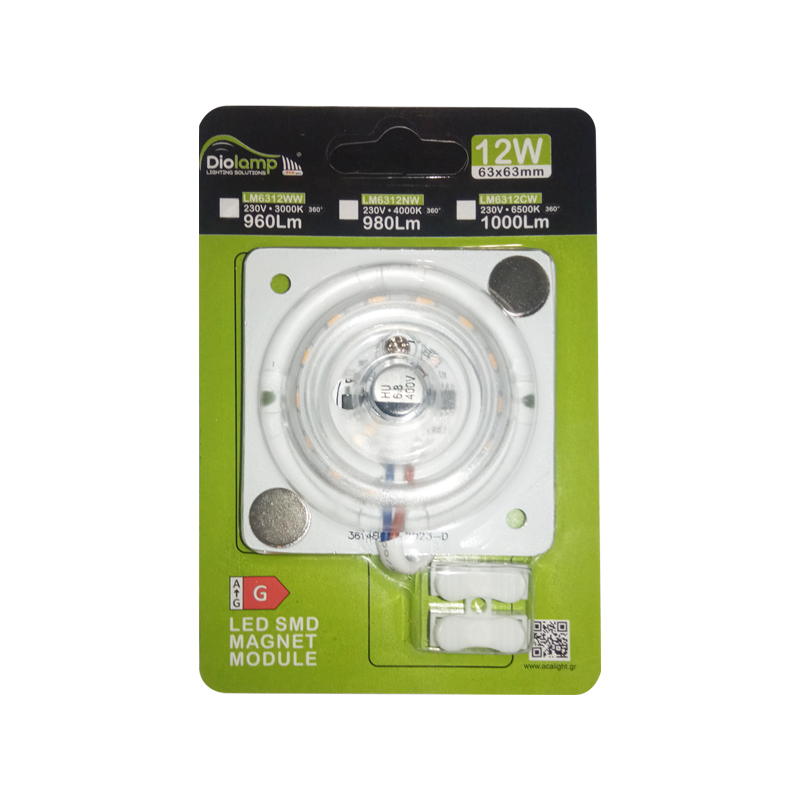 ^ LED SMD MAGNET MODULE 12W 230V AC 1000LM 160° 6500K RA80 30000H