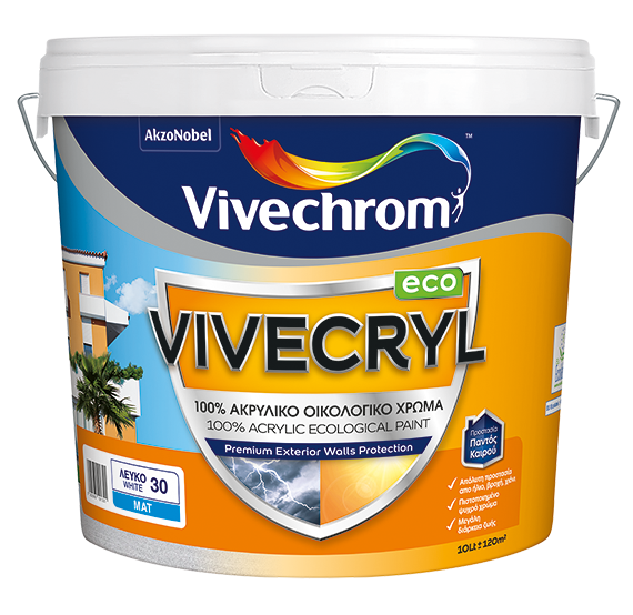 VIVECRYL ECO 100% Ακρυλικό Οικολογικό Χρώμα Εξωτερικής Χρήσης Λευκό